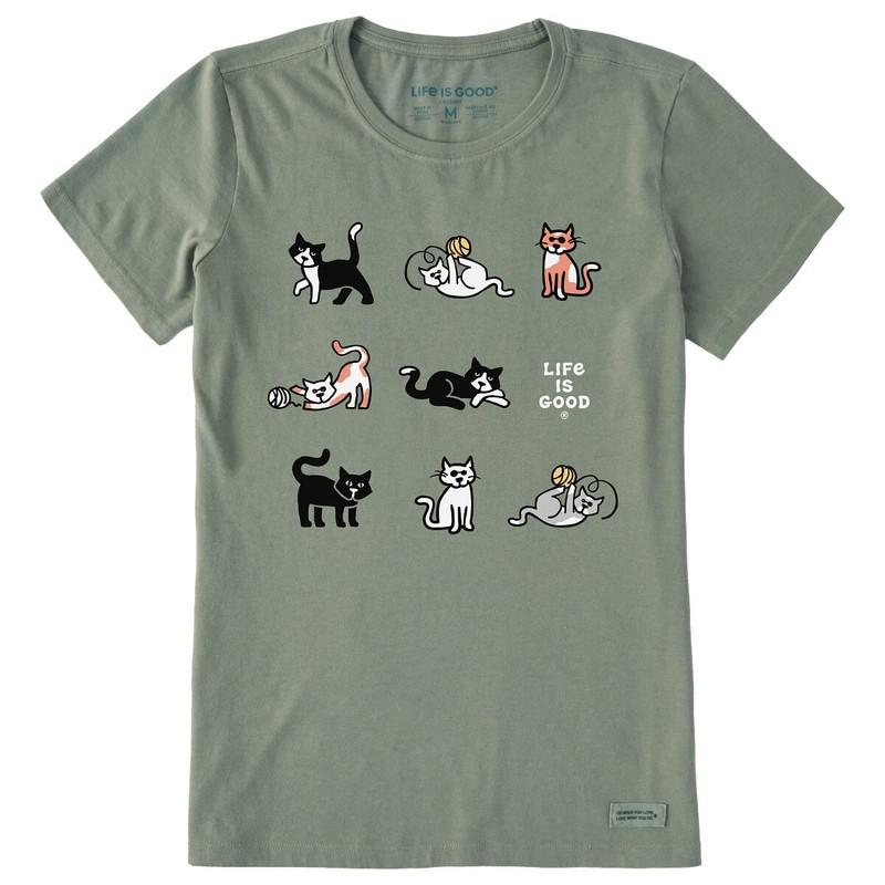 Life is Good. Women's Vintage Al The Cat Grid SS Crusher Tee Moss Green