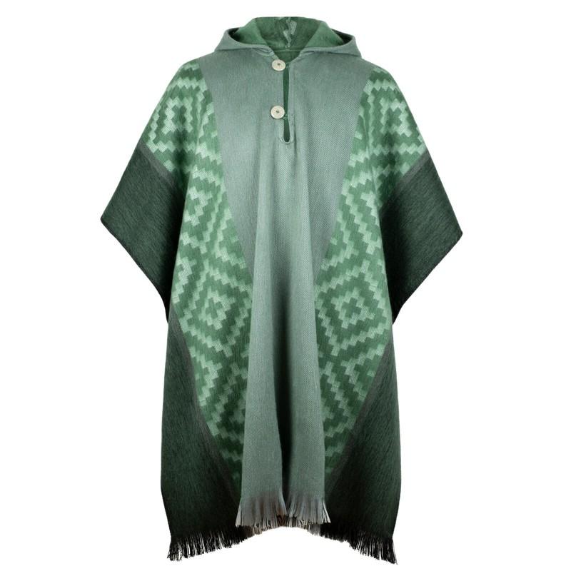 Lightweight BABY ALPACA Wool Hooded Poncho Pullover UNISEX Emerald Green