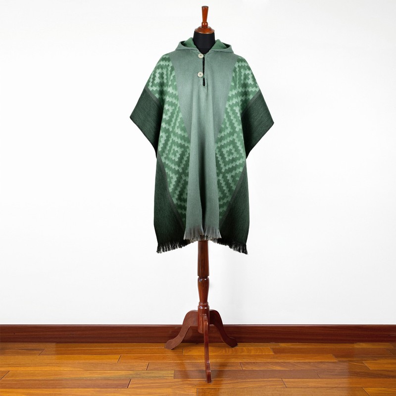 Lightweight BABY ALPACA Wool Hooded Poncho Pullover UNISEX Emerald Green