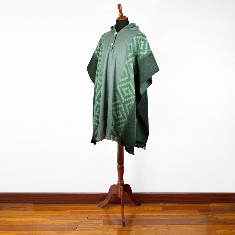 Lightweight BABY ALPACA Wool Hooded Poncho Pullover UNISEX Emerald Green