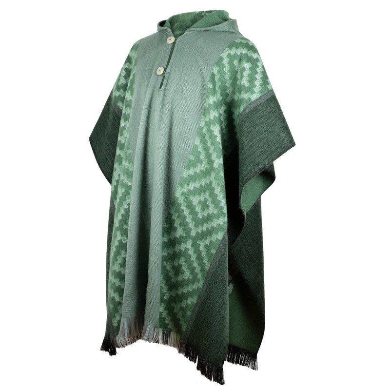 Lightweight BABY ALPACA Wool Hooded Poncho Pullover UNISEX Emerald Green