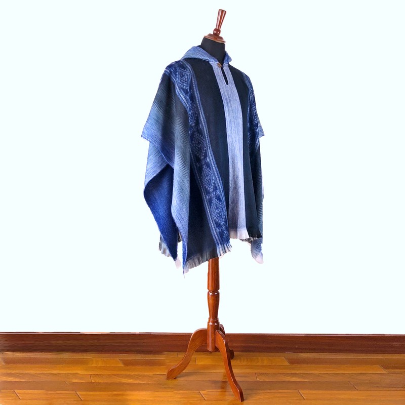 Lightweight BABY ALPACA Wool Hooded Poncho Pullover UNISEX Boho Ethnic Festival