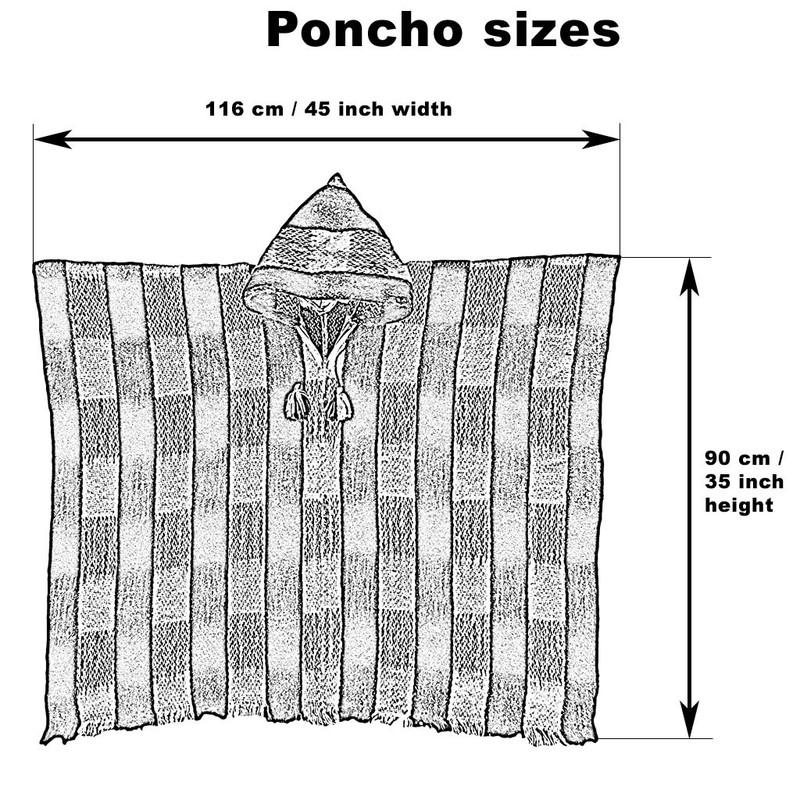 Lightweight BABY ALPACA Wool Hooded Poncho Pullover UNISEX Boho Ethnic Festival