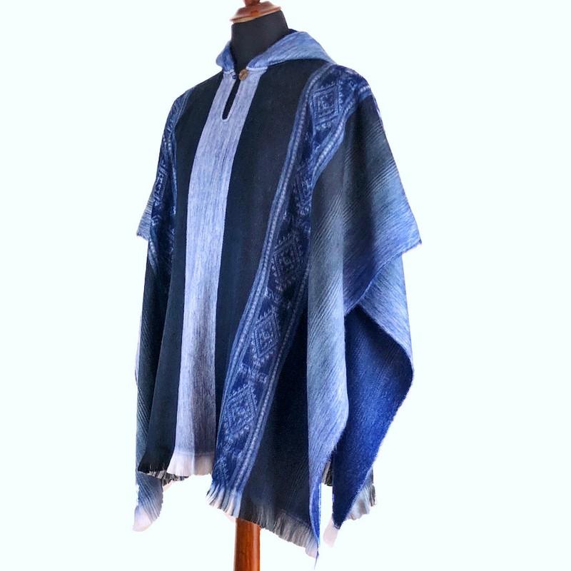 Lightweight BABY ALPACA Wool Hooded Poncho Pullover UNISEX Boho Ethnic Festival