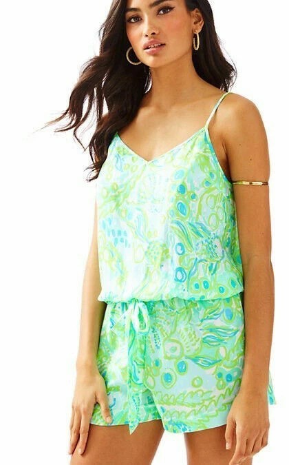 Lilly Pulitzer Deanna Romper Pool Blue Any Fins Possible Women’s Size Medium M