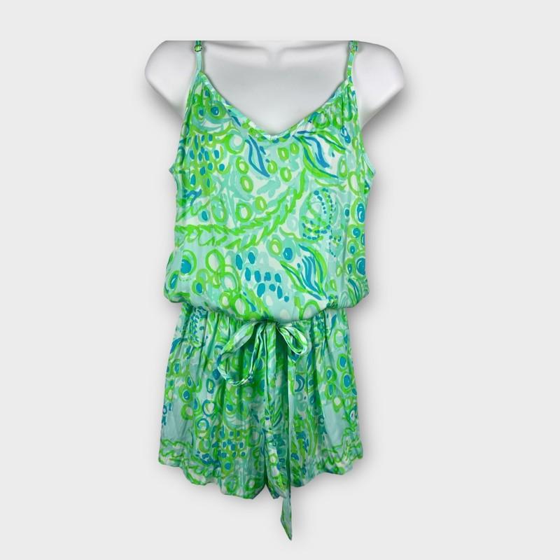 Lilly Pulitzer Deanna Romper Pool Blue Any Fins Possible Women’s Size Medium M