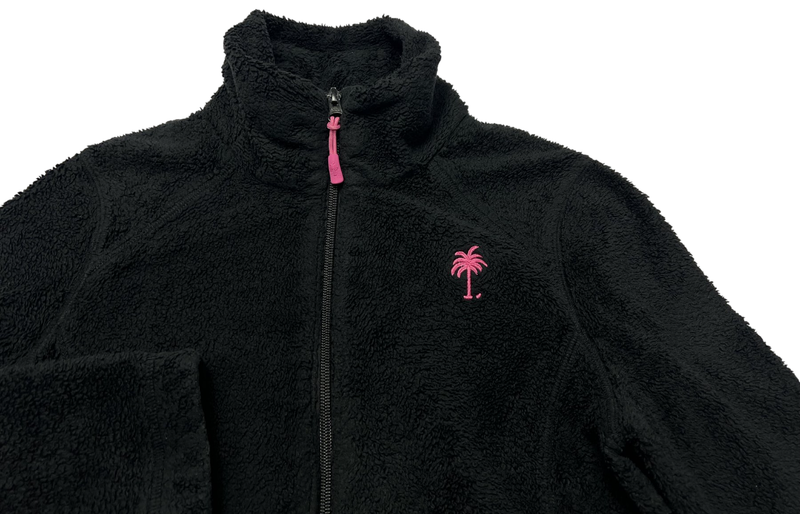 Lilly Pulitzer Jacket Womens (XS) Black Maddie Full Zip Fuzzy Fleece Palm Logo