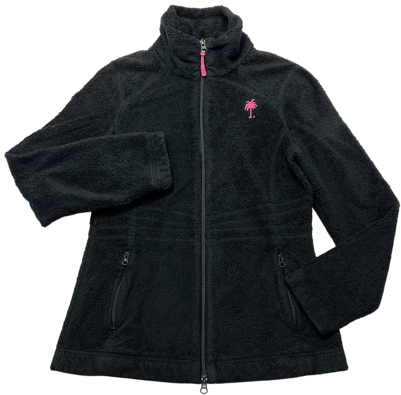 Lilly Pulitzer Jacket Womens (XS) Black Maddie Full Zip Fuzzy Fleece Palm Logo