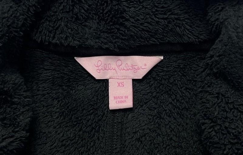 Lilly Pulitzer Jacket Womens (XS) Black Maddie Full Zip Fuzzy Fleece Palm Logo