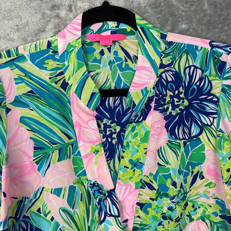 Lilly Pulitzer Shea Silk Tunic Top Popover Medium Resort Pink Island Escape EUC