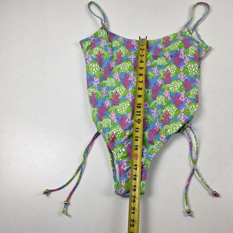 Lilly Pulitzer Swimsuit Womens 18 One-Piece Multicolor Fish Coral Print Side Tie