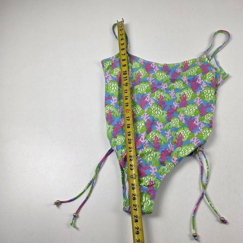 Lilly Pulitzer Swimsuit Womens 18 One-Piece Multicolor Fish Coral Print Side Tie