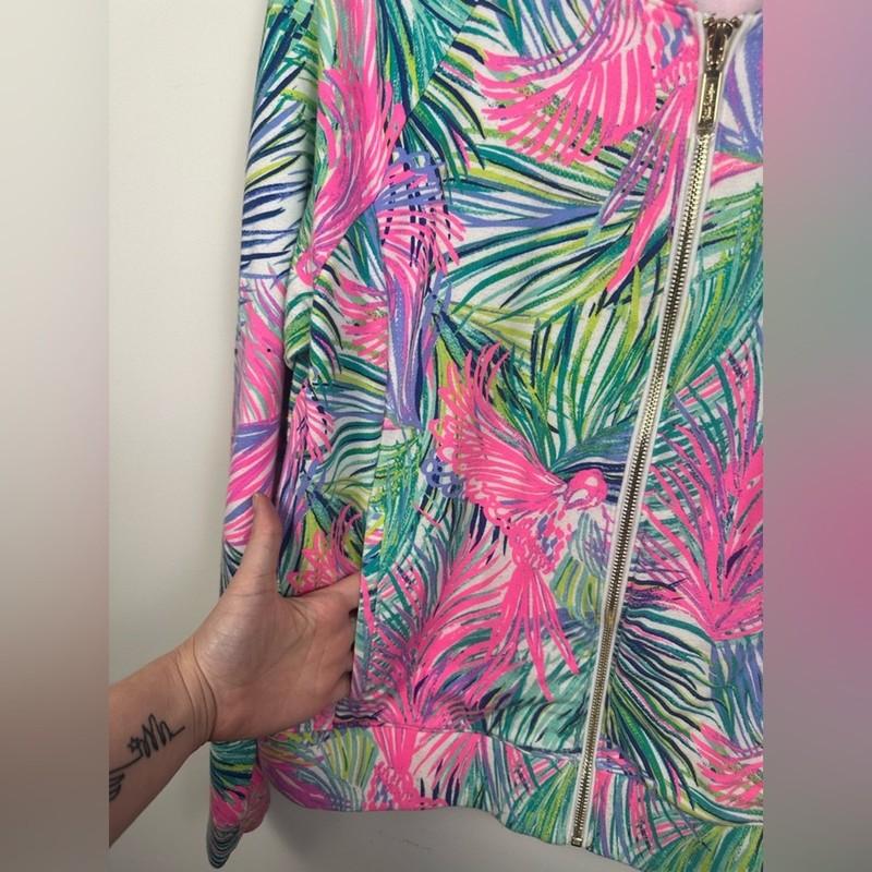 Lilly Pulitzer UPF 50+ Joleen Bomber Zip Up Jacket In Scarlet Macaw