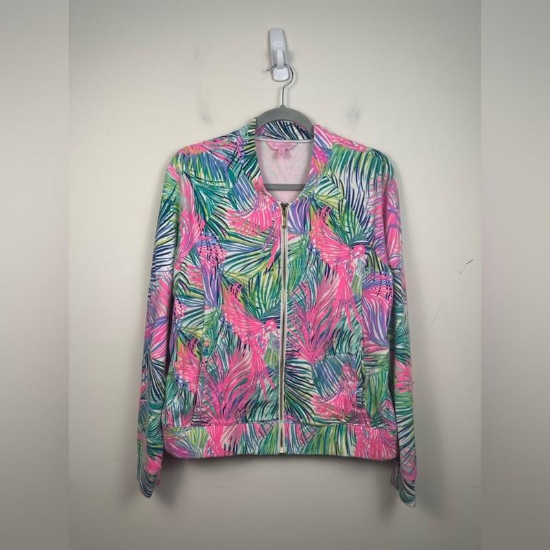 Lilly Pulitzer UPF 50+ Joleen Bomber Zip Up Jacket in Scarlet Macaw