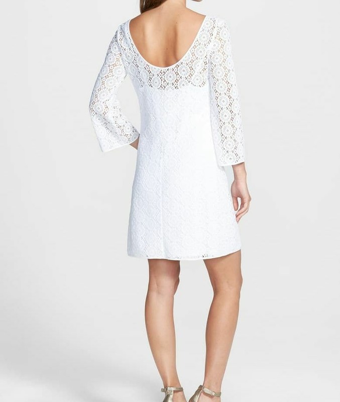 Lilly Pulitzer Women's White Boatneck 3/4 Sleeve Lace Shift Dress Size XL