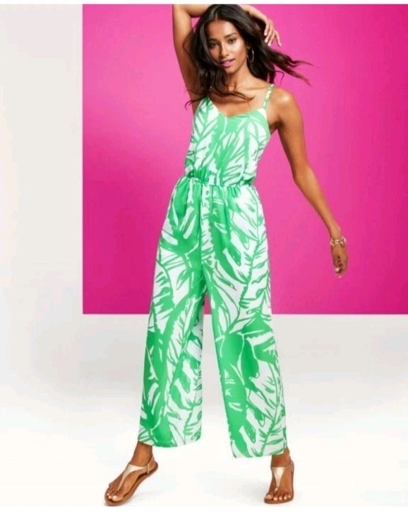 Lilly Pulitzer x Target Jumpsuit Womens Medium Green White Palm Print Sleeveless
