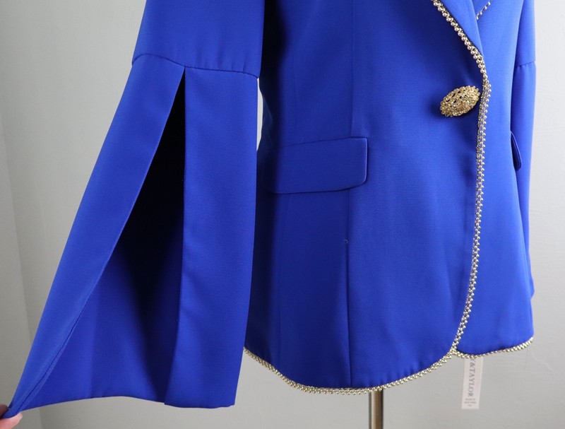 LILY & TAYLOR New York NWT Royal Blue Beaded Trim Blazer Jacket Top Size 12