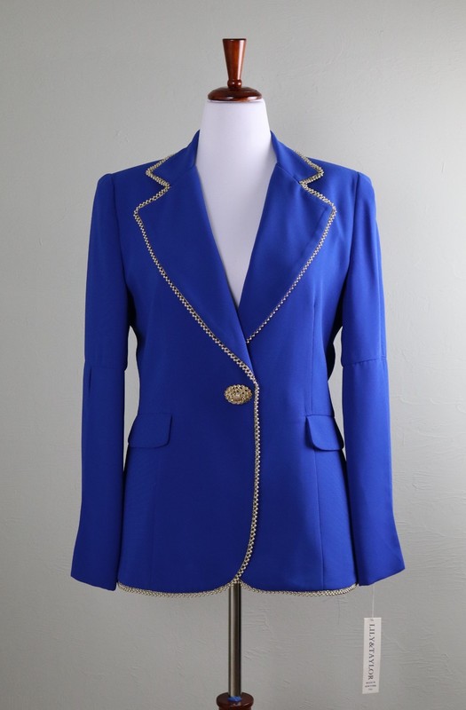 LILY & TAYLOR New York NWT Royal Blue Beaded Trim Blazer Jacket Top Size 12