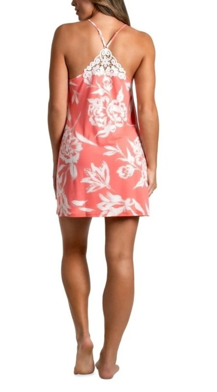 Linea Donatella Women's Printed Sleeveless Pulls On Chemise Orange White - Coral