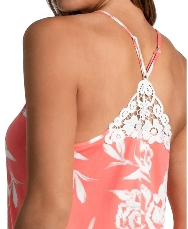 Linea Donatella Women's Printed Sleeveless Pulls On Chemise Orange White - Coral