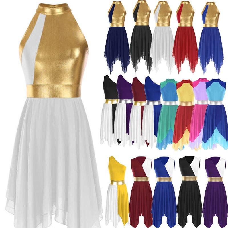 Liturgical Praise Dance Worship Sleeveless Women Color Block Irregular Dress