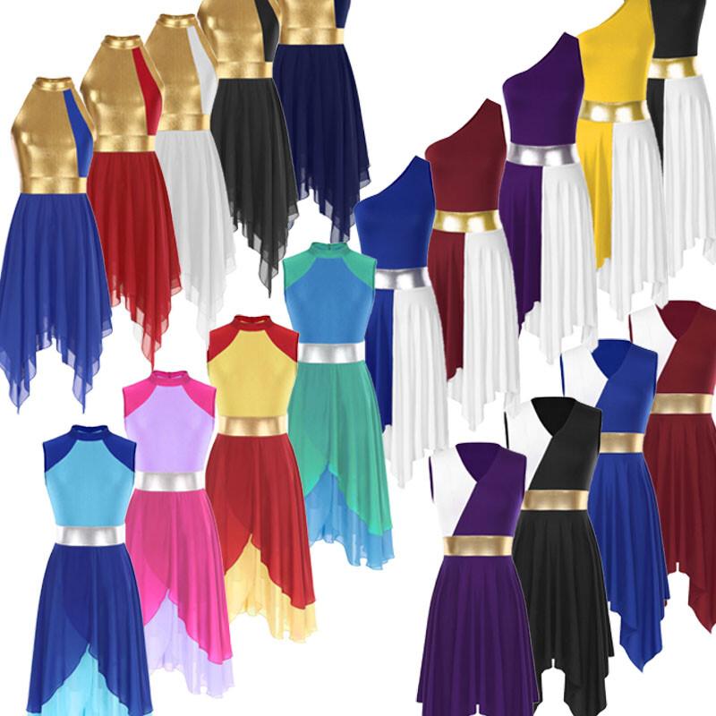 Liturgical Praise Dance Worship Sleeveless Women Color Block Irregular Dress