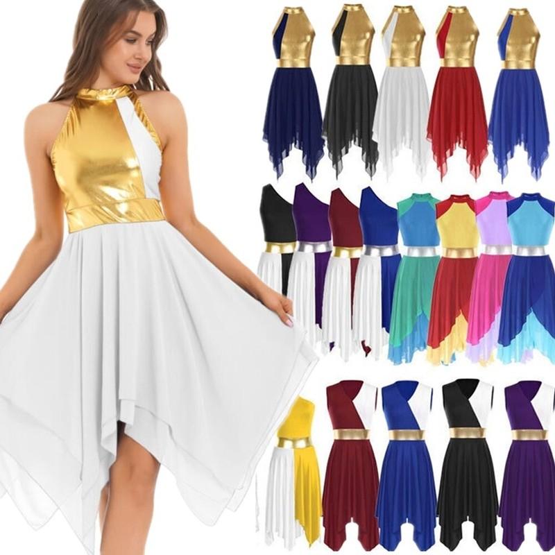 Liturgical Praise Dance Worship Sleeveless Women Color Block Irregular Dress