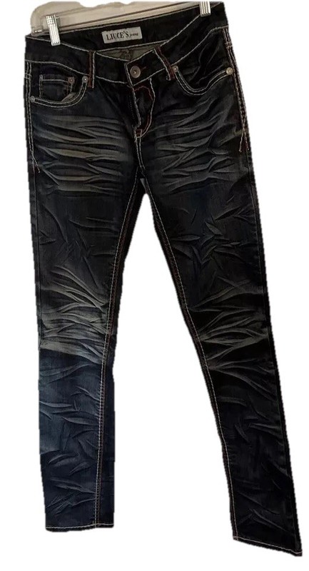Liuces Jeans Womens Size 7 Distressed Rhinestone Pockets Denim Pants Junior EUC