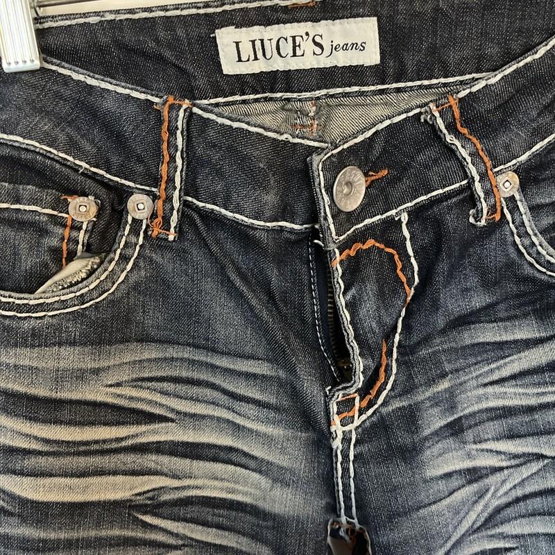 Liuces Jeans Womens Size 7 Distressed Rhinestone Pockets Denim Pants Junior EUC