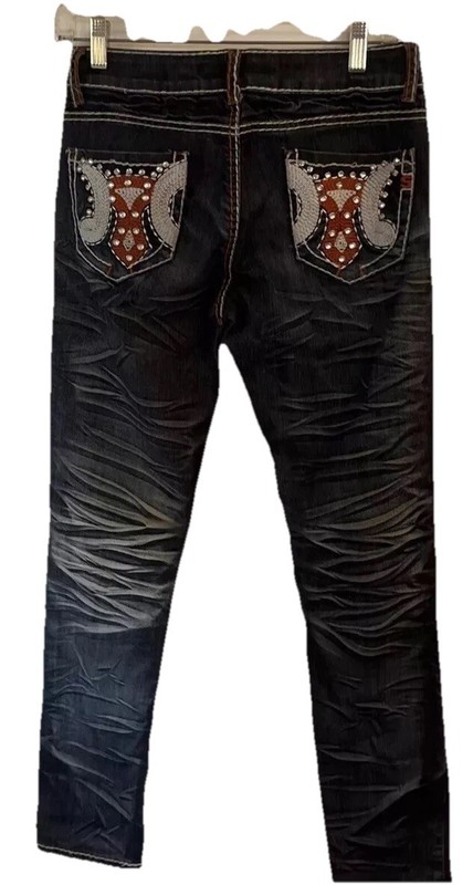 Liuces Jeans Womens Size 7 Distressed Rhinestone Pockets Denim Pants Junior EUC