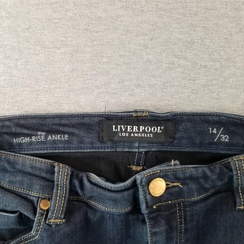 Liverpool Jeans Women's Sz 14/32 High Rise Ankle Dark Wash Normcore Cute Comfy