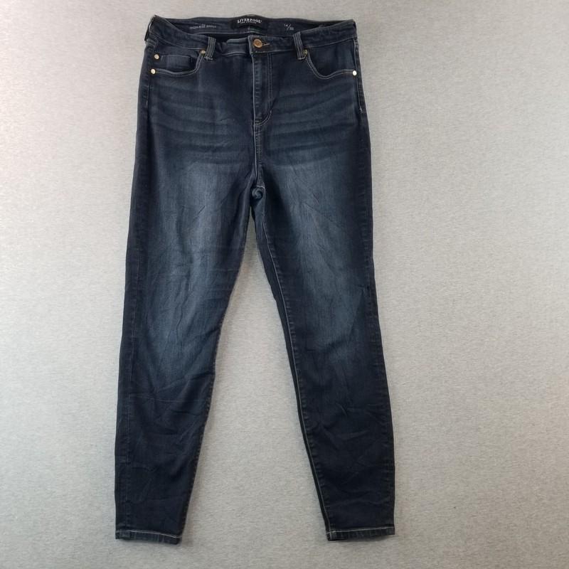 Liverpool Jeans Women's Sz 14/32 High Rise Ankle Dark Wash Normcore Cute Comfy