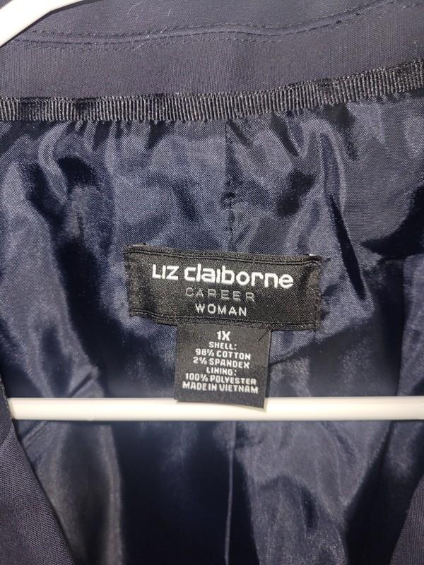 Liz Claiborne Women's Lined Blazer Jacket W/Button Navy Size 1X NEW