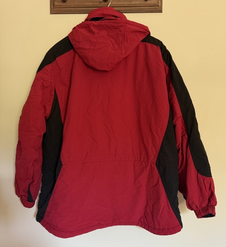 LL Bean ORW77 Thinsulate Jacket Women's 2X Red Black Hooded Winter Coat 90s Y2K