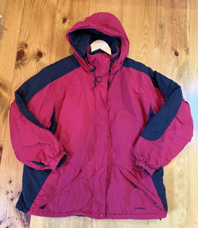 LL Bean ORW77 Thinsulate Jacket Women's 2X Red Black Hooded Winter Coat 90s Y2K
