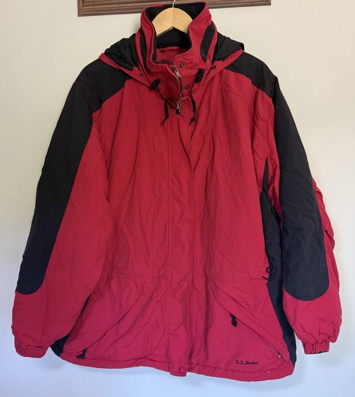 LL Bean ORW77 Thinsulate Jacket Women's 2X Red Black Hooded Winter Coat 90s Y2K