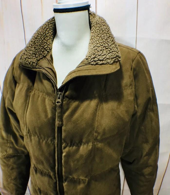LL Bean Women's Goose Down Jacket Faux Sherpa Fur Collar Size Medium Brown