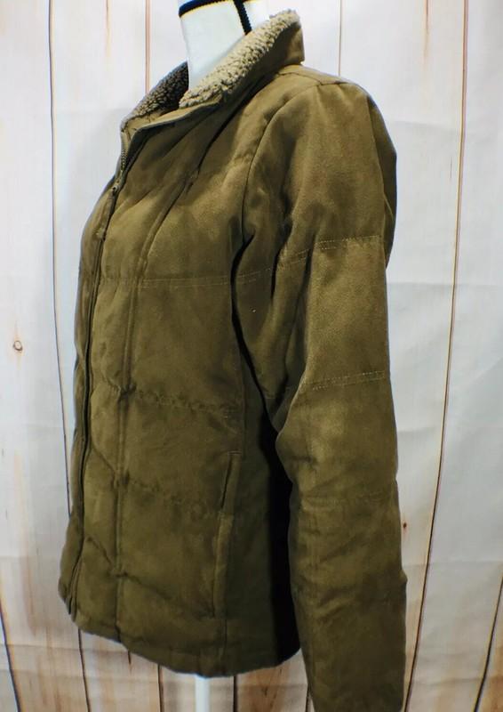 LL Bean Women's Goose Down Jacket Faux Sherpa Fur Collar Size Medium Brown