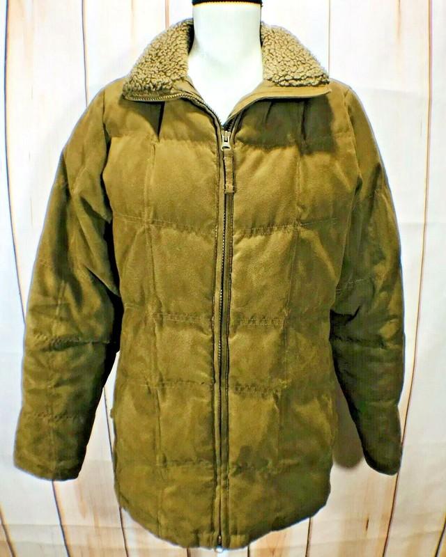 LL Bean Women's Goose Down Jacket Faux Sherpa Fur Collar Size Medium Brown