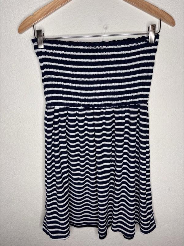 LOFT Swim Navy / White Stipe Smocked Tube Dress Swim Cover Up Size M NWT