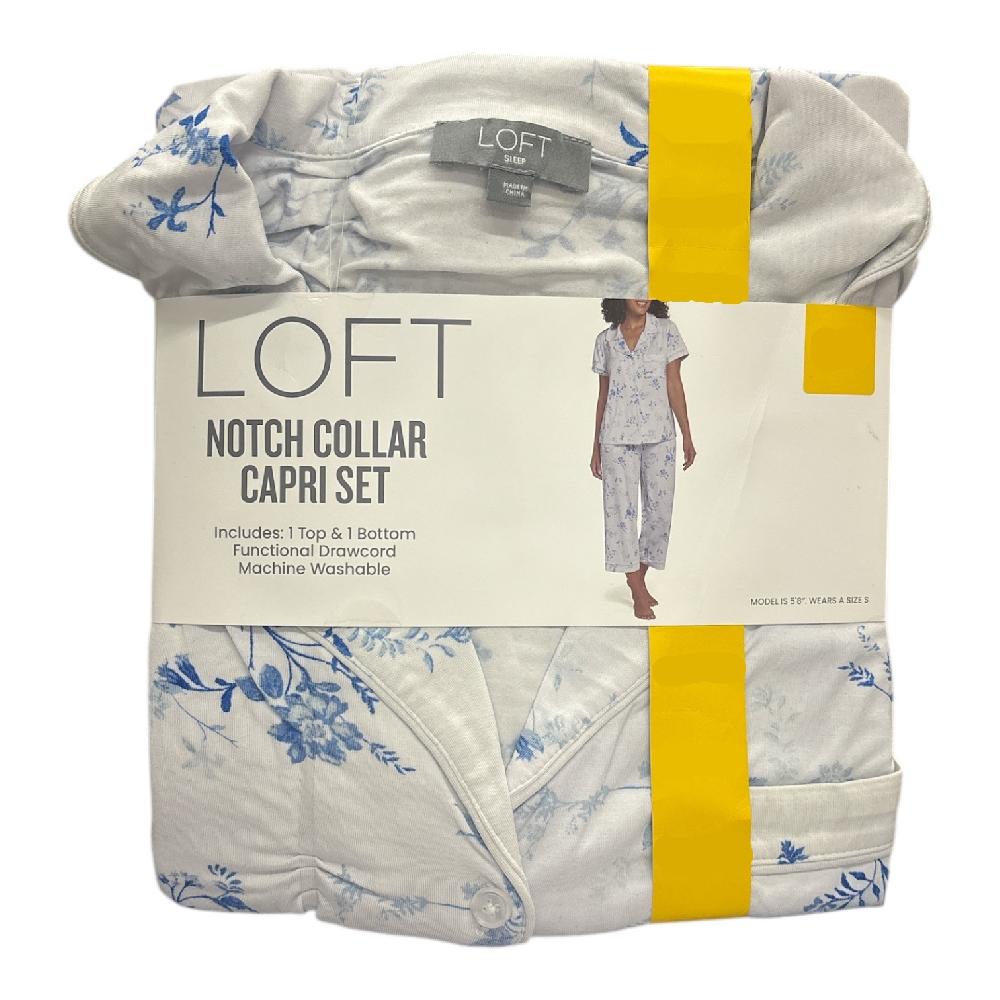 Loft Women's Notch Collar Short Sleeve And Drawcord Sleep Capri Pant Set