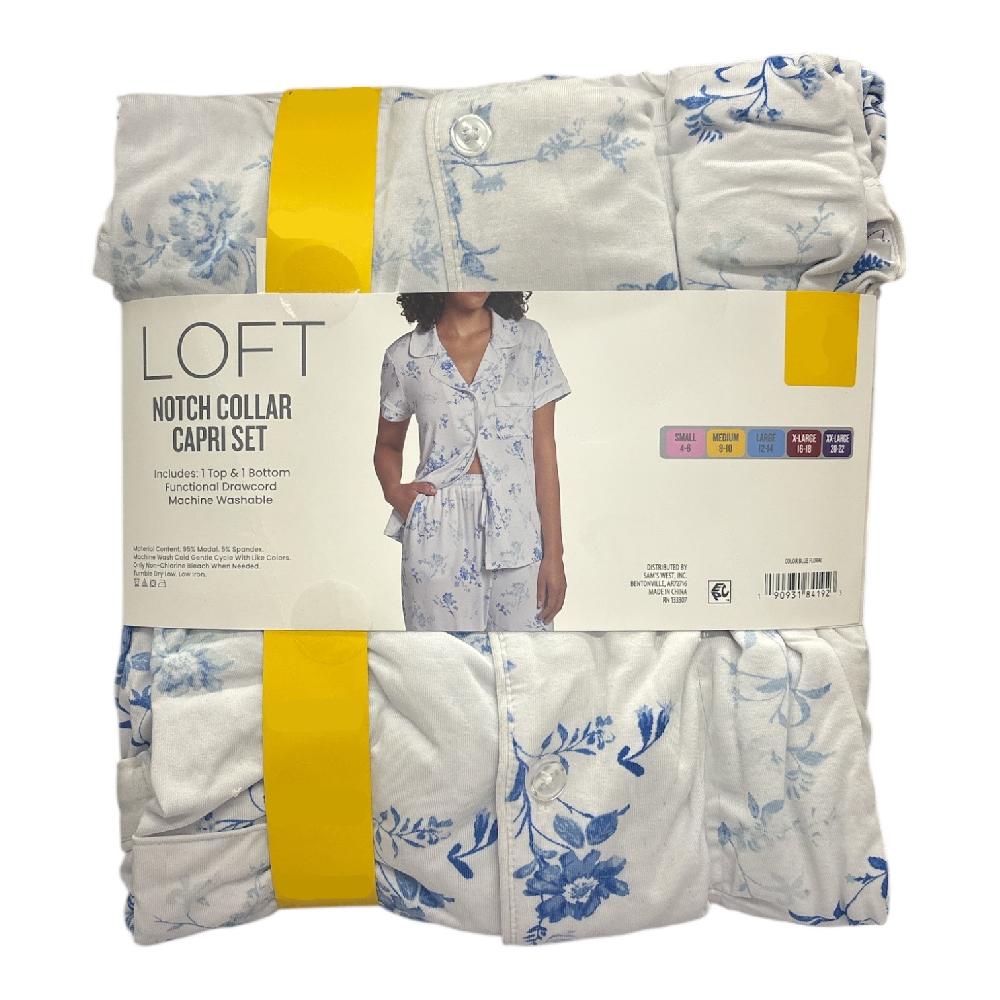 Loft Women's Notch Collar Short Sleeve And Drawcord Sleep Capri Pant Set