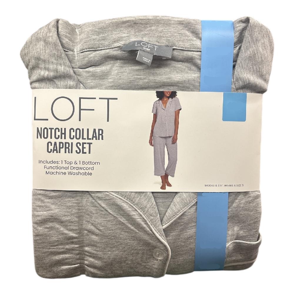 Loft Women's Notch Collar Short Sleeve And Drawcord Sleep Capri Pant Set