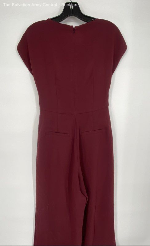 Loft Womens Burgundy V-Neck Cap Sleeve Tie Waist One-Piece Jumpsuit Size 2