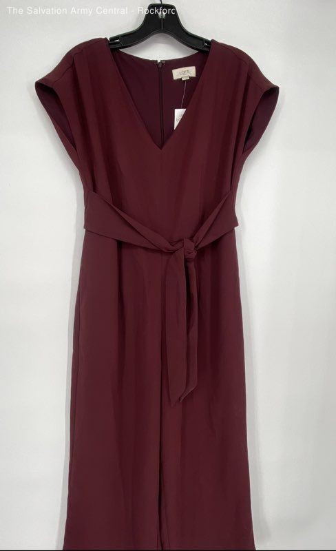 Loft Womens Burgundy V-Neck Cap Sleeve Tie Waist One-Piece Jumpsuit Size 2