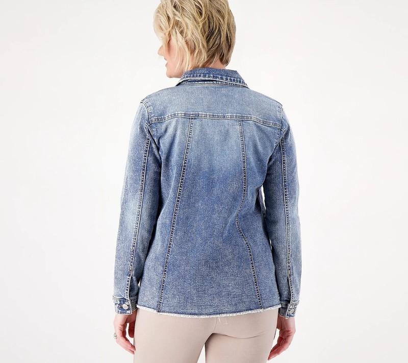 LOGO By Lori Goldstein Denim Jacket With Frayed Hem-Rosette-Reg 0-NEW-A587517