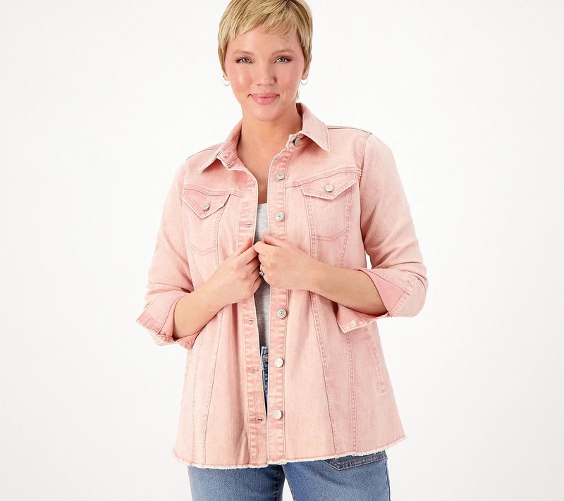 LOGO by Lori Goldstein Denim Jacket with Frayed Hem-Rosette-Reg 0-NEW-A587517