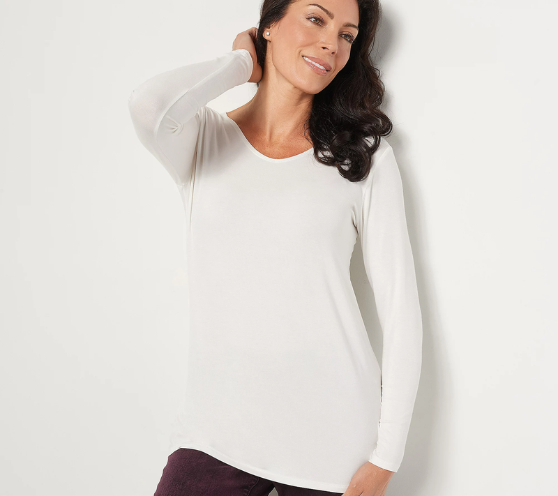 LOGO by Lori Goldstein Layers Rayon Span Long Shirt Marshmallow S New
