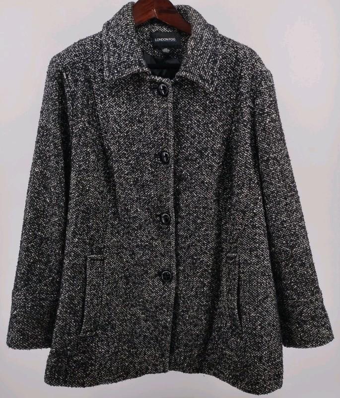 London Fog Wool Blend Coat Tweed Peacoat Size 3XL Jacket Black White
