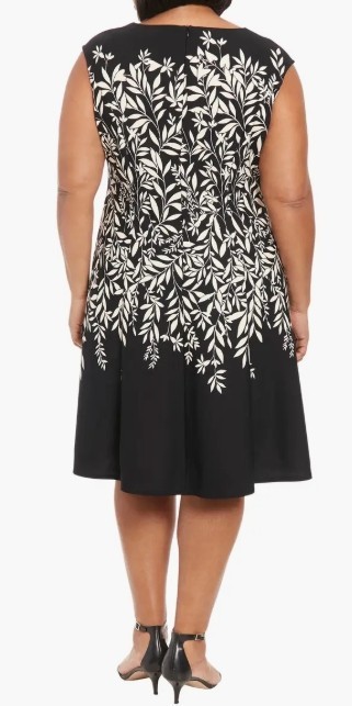 London Times Women's Plus Size 16W Elegant Black White Floral Fit & Flare Dress